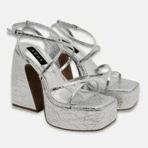 BNIB Aqua Silver Platform Heels